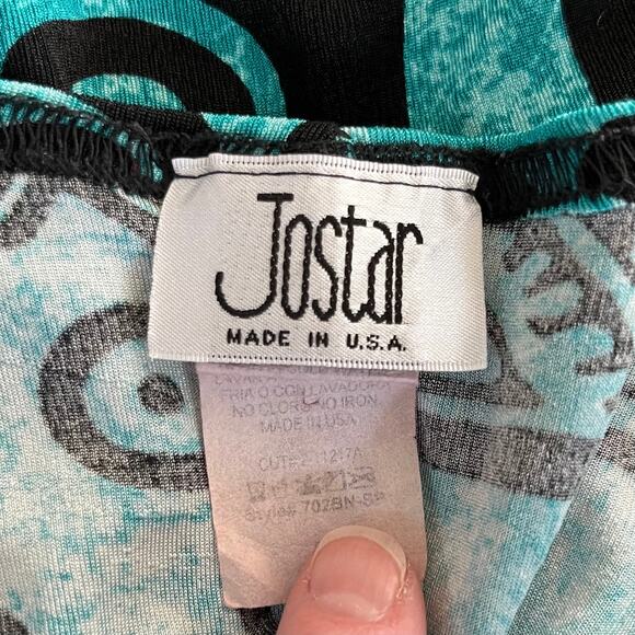 Jostar Aqua Black Aztec Tribal Pullover Short Sleeve Midi T-Shirt Dress Small - Picture 4 of 15